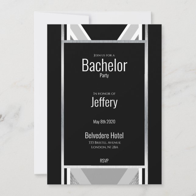 Reserve A Data Preto diagonal, cinza, listrado metálico (Frente)