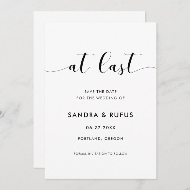 Reserve A Data Preto e branco elegante, finalmente (Frente/Verso)