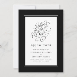 Reserve A Data Preto e Branco Elegante Letra de Caligrafia para C