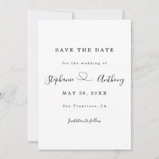 Reserve A Data Preto e Branco Minimalista com Casamento Cardíaco