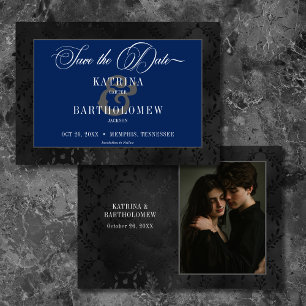 Reserve A Data Preto Escuro Floral Satin Damask Azul Foto