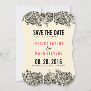 Reserve A Data Preto Lace & Beige Damáscaras Salvem a Data