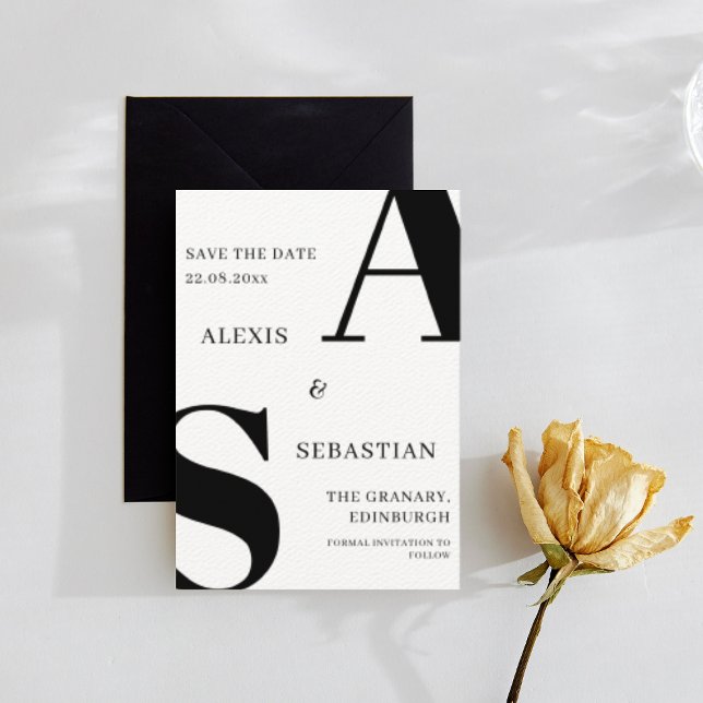 Reserve A Data Preto Moderno em Monocromo Branco (Criador carregado)