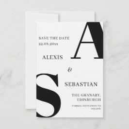 Reserve A Data Preto Moderno em Monocromo Branco Salvar a Data