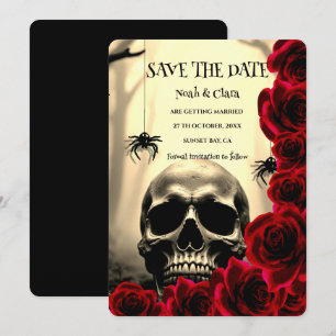 Reserve A Data Preto vermelho Escuro Gótico Caveira e Rosas Hallo