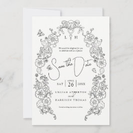 Reserve A Data Primavera Fleur de lis line art mono casamento