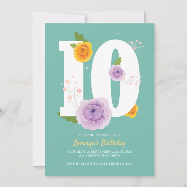 Reserve A Data Primavera Floral Garden 10ª Festa de aniversário (Frente)