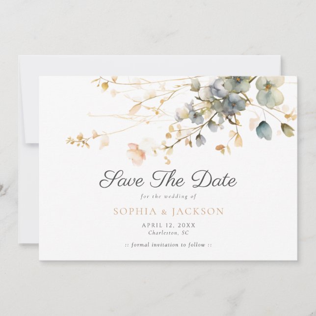 Reserve A Data Primavera Garden Boho Wildflower Beige Blue Weding (Frente)