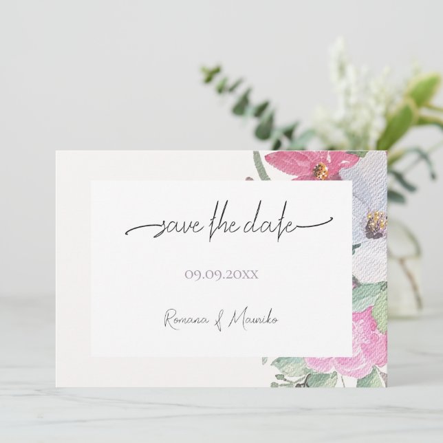 Reserve A Data Primavera Garden Flowers Watercolor Art (Em pé/Frente)