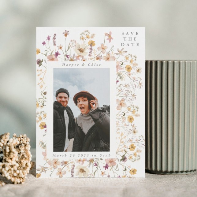 Reserve A Data Primavera Wildflower Frame Watercolor Casamento (Criador carregado)