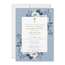 Primeira Comunhão Floral Boho Azul Empoeirado