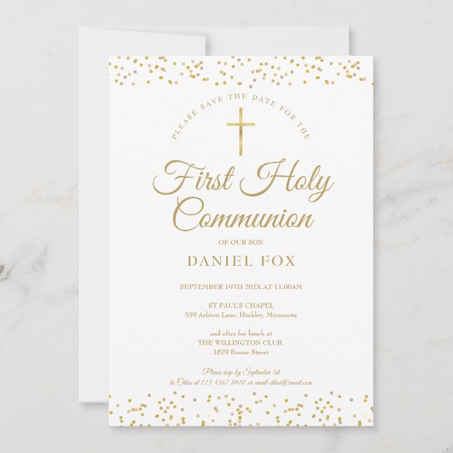 Reserve A Data Primeira Comunhão Gold Dust Save The Date (Frente)