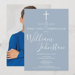 Reserve A Data Primeira Comunhão Pó Azul Script Foto