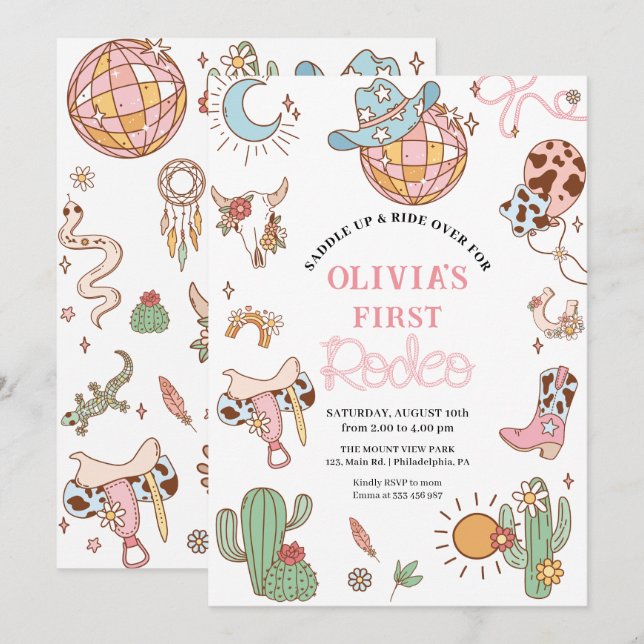 Reserve A Data Primeiro aniversario de Cowgirl Partido Disco Rode (Frente/Verso)