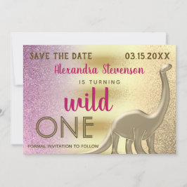 Reserve A Data Primeiro aniversario de Dinossauro Rosa e Dourado 