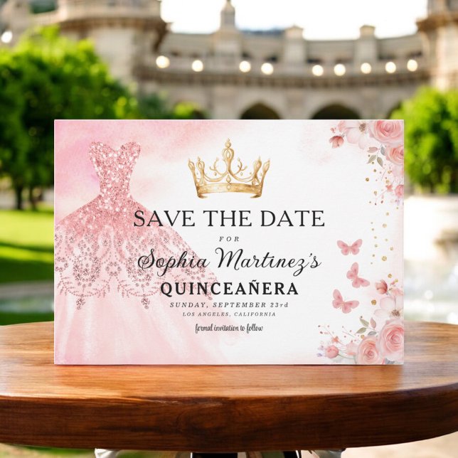 Reserve A Data Princesa Dourada Rosa Floral Quinceanera Birthday (Criador carregado)