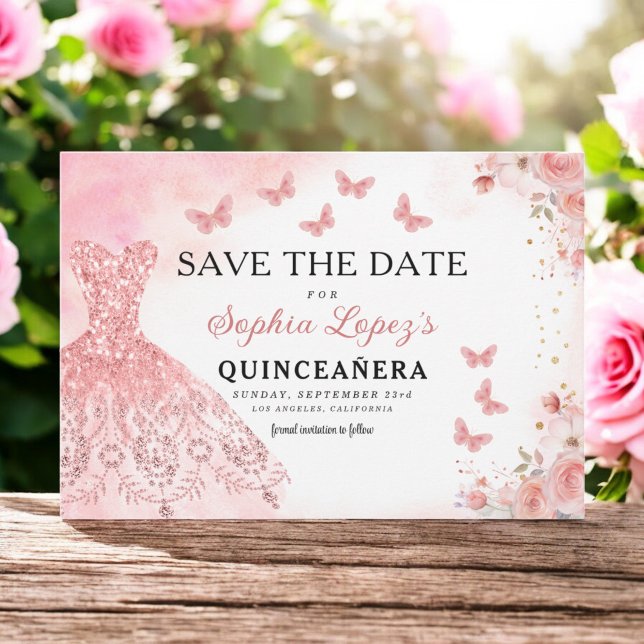 Reserve A Data Princesa Dourada Rosa Floral Quinceanera Birthday (Criador carregado)