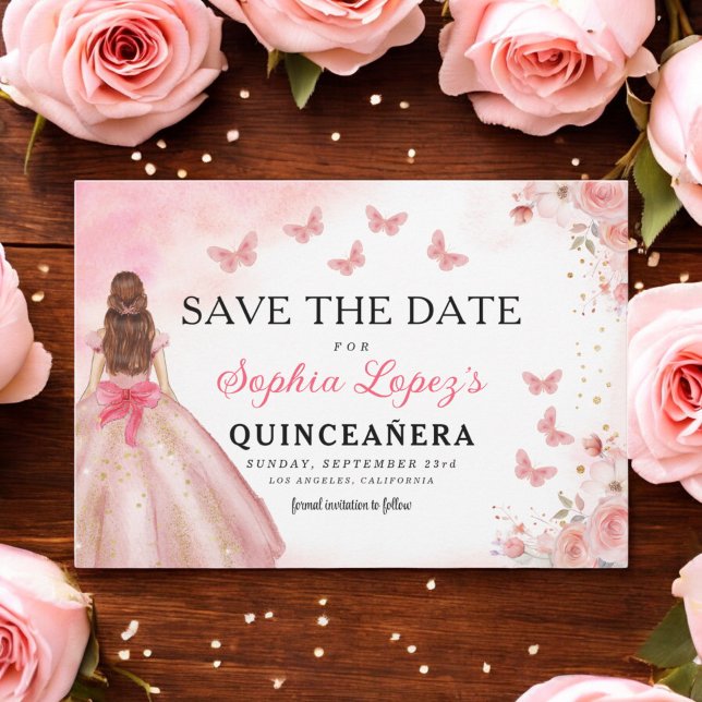 Reserve A Data Princesa Dourada Rosa Floral Quinceanera Birthday (Criador carregado)