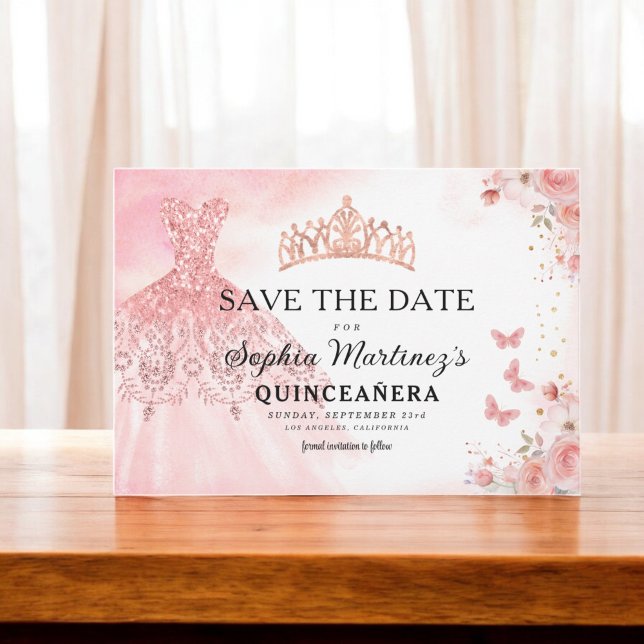 Reserve A Data Princesa Dourada Rosa Floral Quinceanera Birthday (Criador carregado)