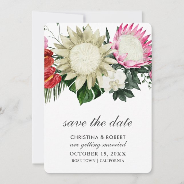 Reserve A Data Protea Tropical Monstera Botânico Save The Date (Frente)