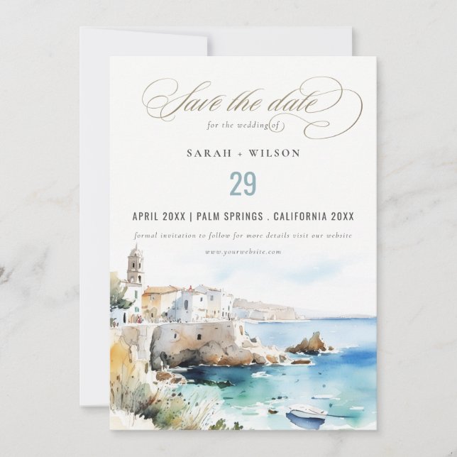 Reserve A Data Puglia, Italy Watercolor Landscape Wedding (Frente)