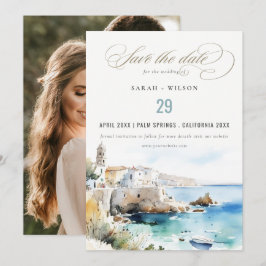 Reserve A Data Puglia, Italy Watercolor Landscape Wedding Photo