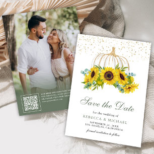 Reserve A Data Pumpkin Branco Girassol Código QR Foto de Casament