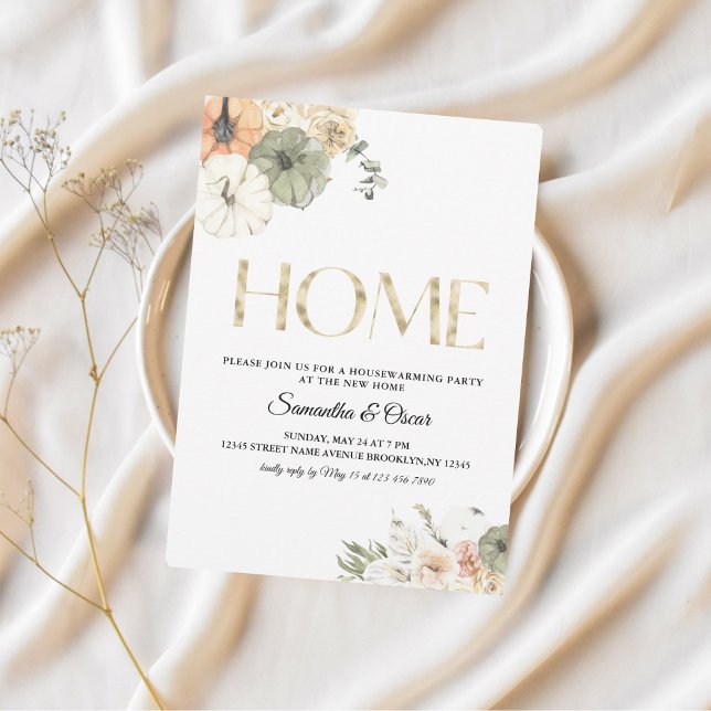 Reserve A Data Pumpkins e Flores Modernos de Aquarela (Criador carregado)