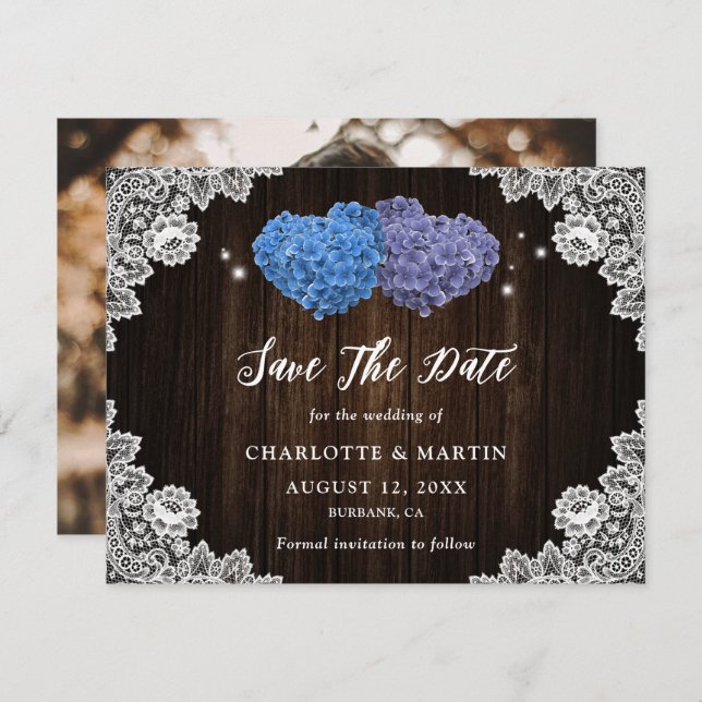 Reserve A Data Purple and Blue Floral Photo Wedding (Frente/Verso)