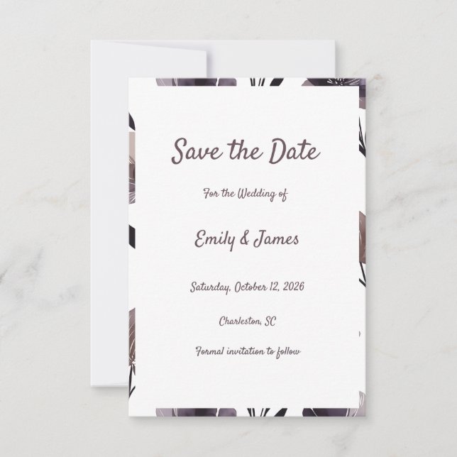 Reserve A Data Purple Floral Botanical Wedding (Frente)