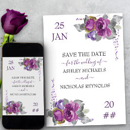 Reserve A Data Purple Floral e Confetti Wedding