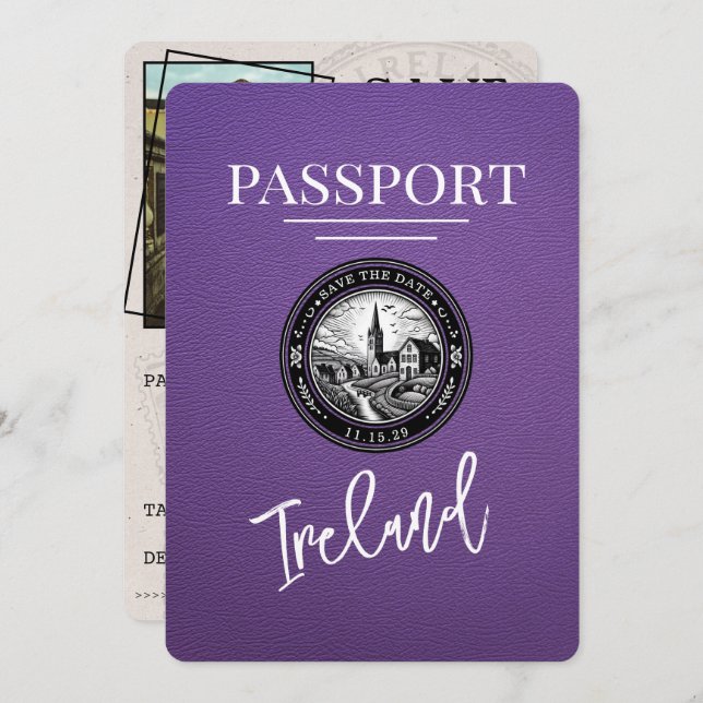 Reserve A Data Purple Ireland Passport Save Date (Salvar O Passap (Frente/Verso)