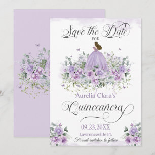 Reserve A Data Purple Lilac Floral Quinceañera 15 XV Aniversário