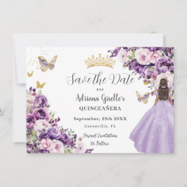 Reserve A Data Purple Lilac Floral Quinceanera Save The Date
