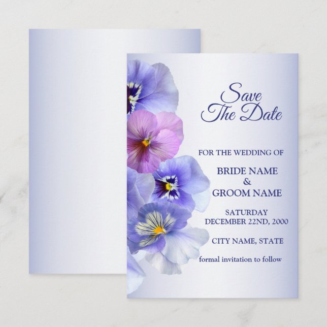 Reserve A Data Purple Pink Lilac Pansy Floral Rustic Wedding (Frente/Verso)