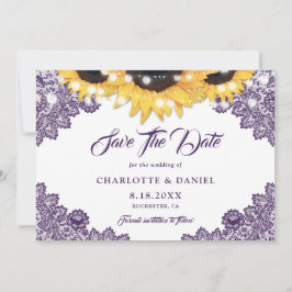 Reserve A Data Purple Rustic Floral Lace Sunflower Wedding