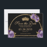 Reserve A Data Púrpura Negra Pasta Dourada Glitter Quinceanera Fl<br><div class="desc">Clássico Moderno Glam Preto Roxo Violeta Dourado Glitter Floral 15 de Aniversário Quinceanera</div>