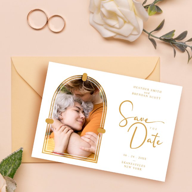 Reserve A Data QR in Exquisite fancy Archt Photo Wedding (QR in Exquisite fancy Arch Photo Wedding Save the Date Card with Envelope.)