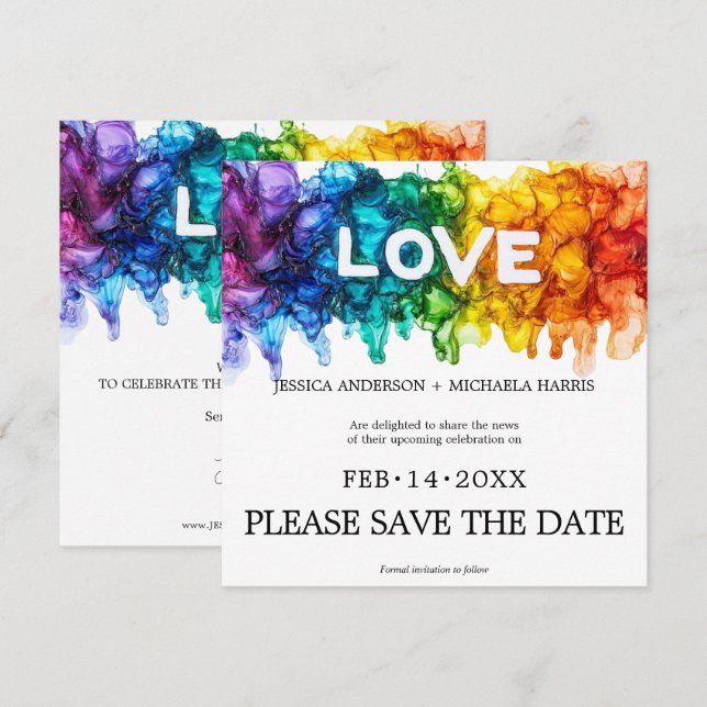 Reserve A Data 🌈 🐦 Quadrado Casamento LGBTQ Pintado Com Amor  (Frente/Verso)