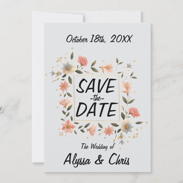 Reserve A Data Quadrado Floral Elegante (Frente)
