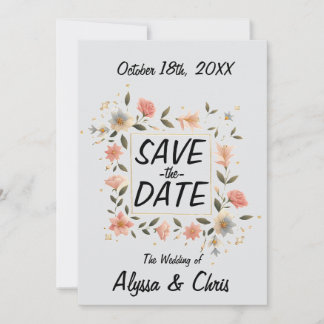 Reserve A Data Quadrado Floral Elegante