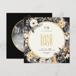 Reserve A Data Quadrado Preto e Branco com Save The Date Moody Do