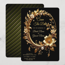 Reserve A Data Quadro Adornado Floral Dourado Save The Date