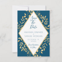 Quadro Azul e Dourado Moderno Save The Date Casame
