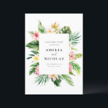 Reserve A Data Quadro Botânico Tropical de Aquarela Verão<br><div class="desc">Anuncie sua data de casamento para a família e amigos com este cartão personalizável,  salve a data do anúncio. Apresenta uma moldura de aquarela de flores tropicais e verde. Personalize adicionando nomes,  datas,  locais e outros detalhes. Este cartão de salvamento tropical é perfeito para casamentos de verão.</div>