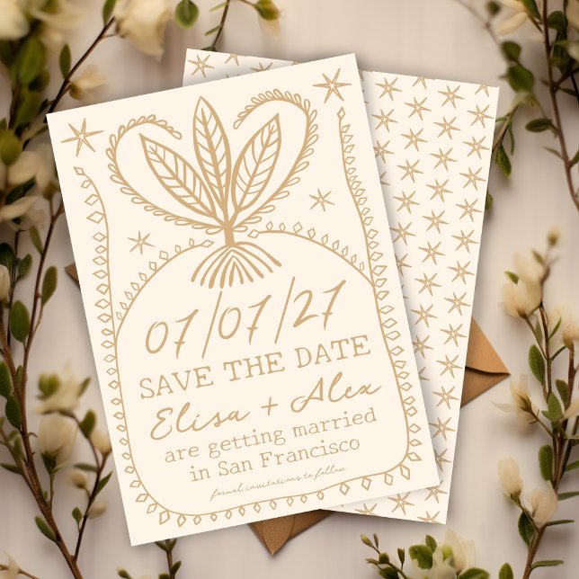 Reserve A Data Quadro Caprichoso Boho Elegante SAVE THE DATE PERS (Whimsical Boho Frame Elegant SAVE THE DATE CUSTOM
botanical stars cream beige gold)