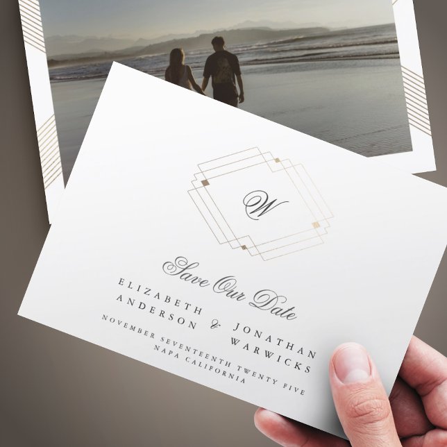 Reserve A Data quadro clássico de monograma de deco gold deco (Criador carregado)