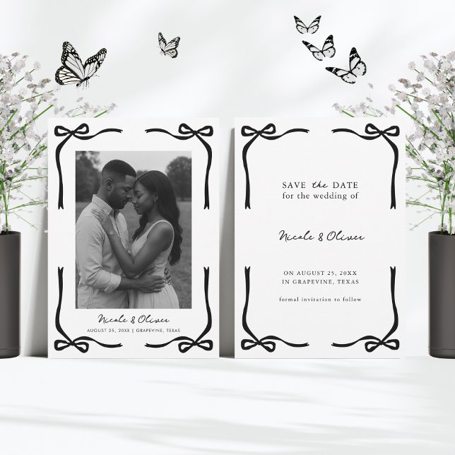Reserve A Data Quadro de Arco Preto e Casamento de Foto Moderno E (Criador carregado)