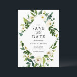 Reserve A Data Quadro de Flores Brancas de Primavera de Aquarela<br><div class="desc">Ponha o tom para o seu casamento com esta sofisticada Watercolor Salve o Cartão de Datas, apresentando uma bela estrutura floral em forma de diamante com flores verdes e brancas. O design de aquarela macio e pintado à mão é perfeito para um casamento moderno ou inspirado na natureza. Este cartão...</div>
