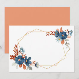 Reserve A Data Quadro Dourado Floral Azul Personalizado em Branco